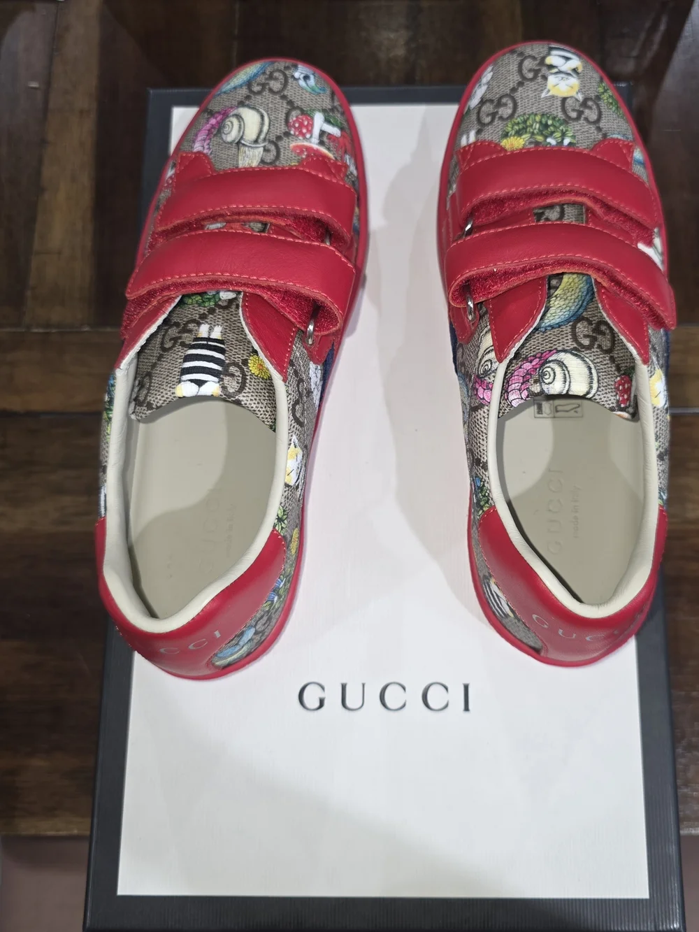 Gucci Kids Red GG Supreme Velcro Strap Sneakers Like New